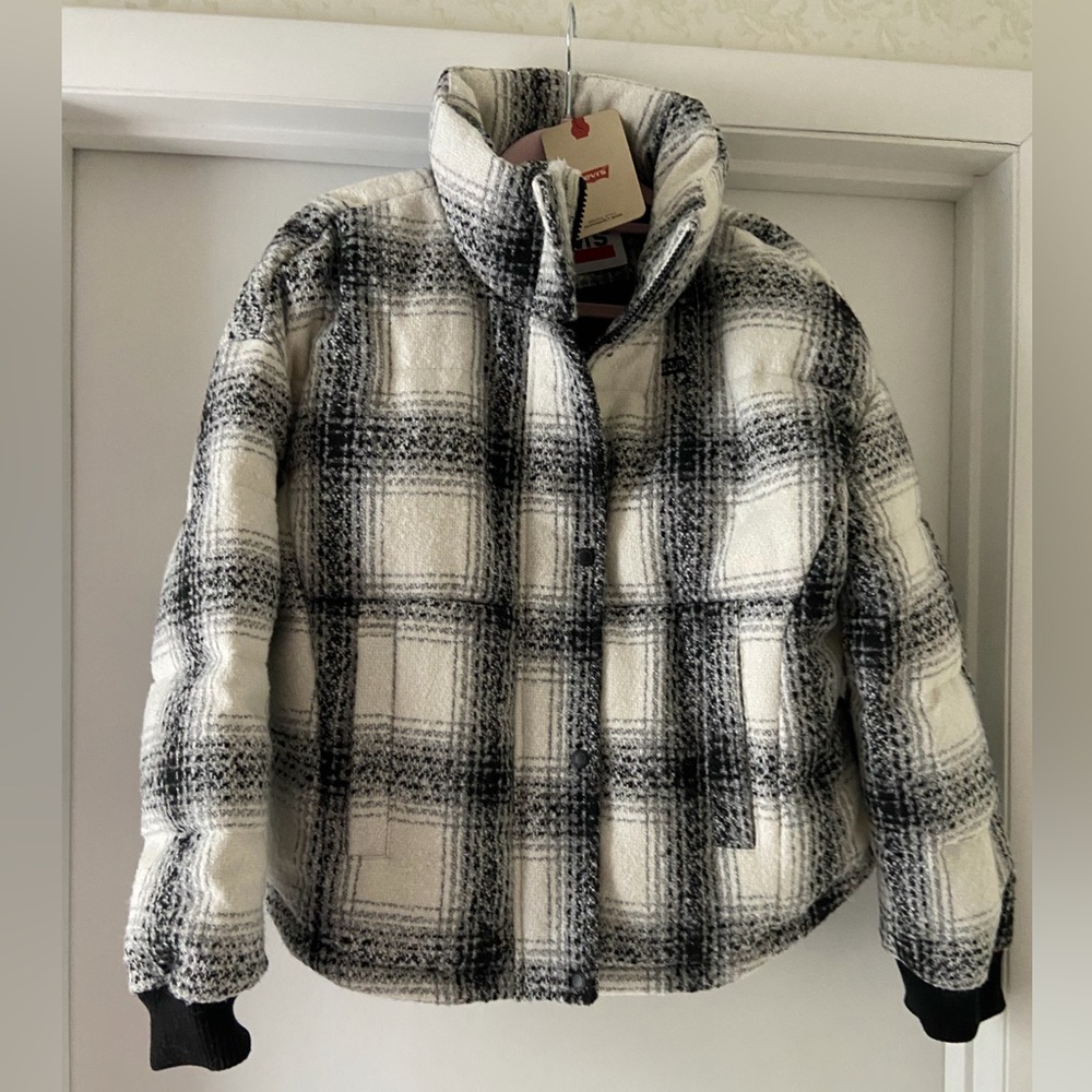 Levi's Black and White Plaid Teddy Jacket